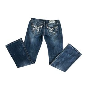 Miss Me Blue Boot Cut Jeans with Embellished Pockets